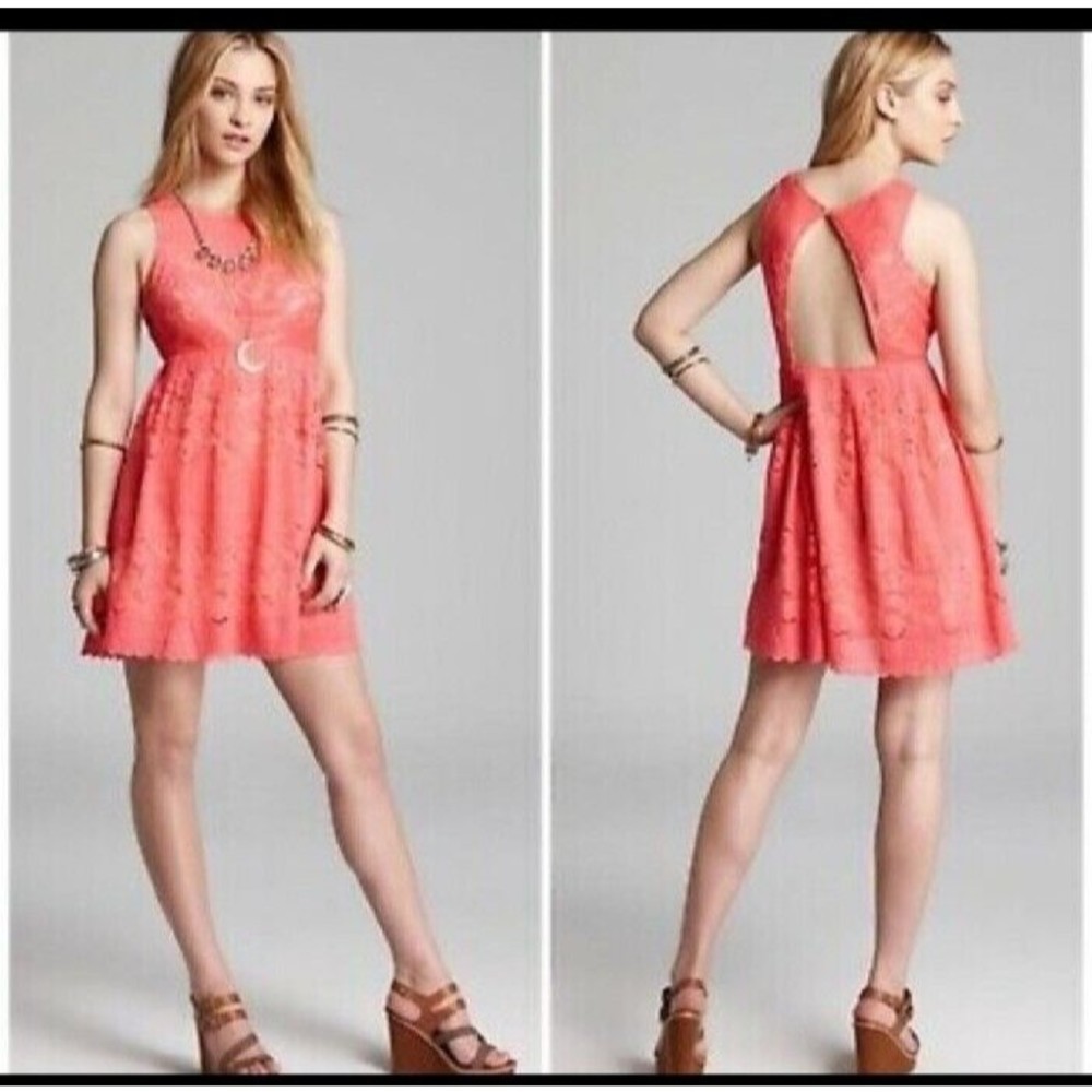 Free People Rocco Babydoll Mini Dress Size 6 Sleeveless Crochet Cut Out Back